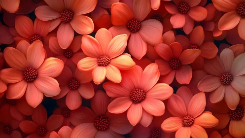 Densely Packed Red and Orange Flowers with Detailed Petals