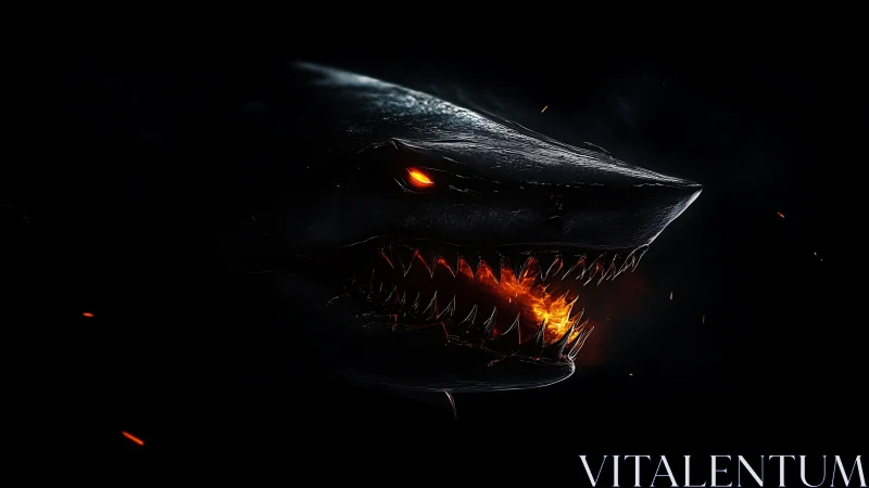 Volcanic cyber-shark profile with emissive jaws ignited.