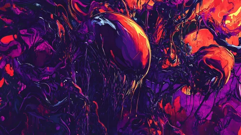 Viscous bio-organic nebula forms in saturated magenta spectrum