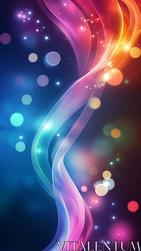 Neon light ribbons curve through blurred bokeh spectrum