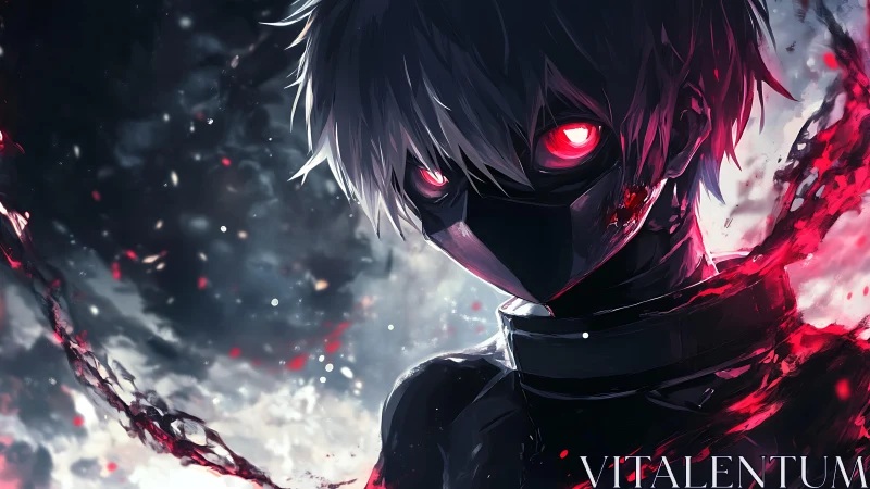 Masked white-haired fighter unleashes crimson energy storm.