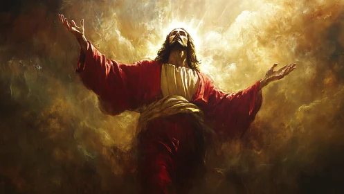 Radiant spiritual figure rising in warm golden light.