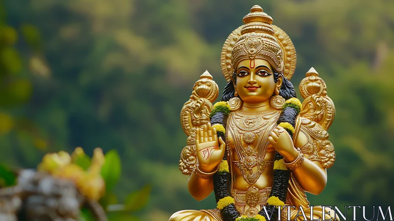 Golden forest deity radiating calm blessings and quiet power.