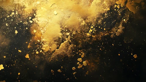 Abstract gold splatter on dark background in modern art style.