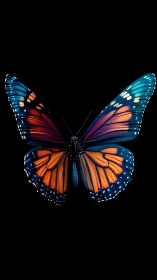 Midnight butterfly unfurls neon wings in jewel toned glow