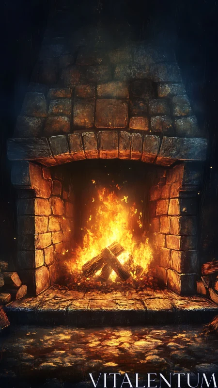 Blazing Stone Cathedral: Ancient Hearth Ignites with Golden Inferno.