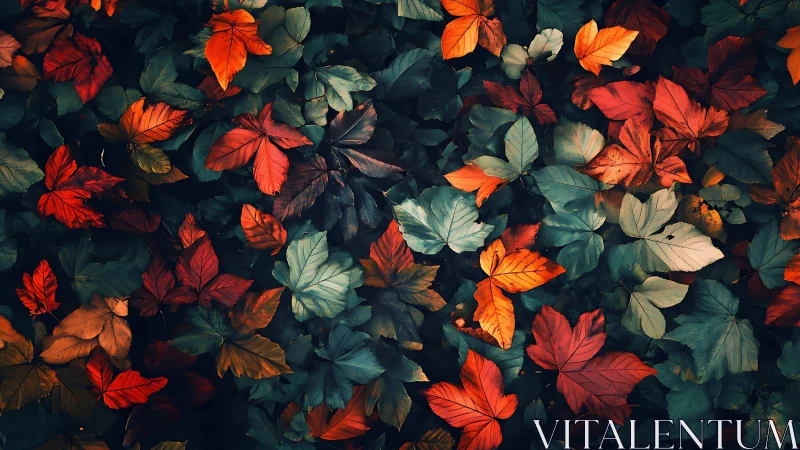 Digital foliage tapestry with saturated autumn leaf geometry.