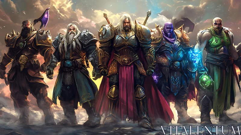 Fantasy paladin squadron in heroic frontal lineup composition.