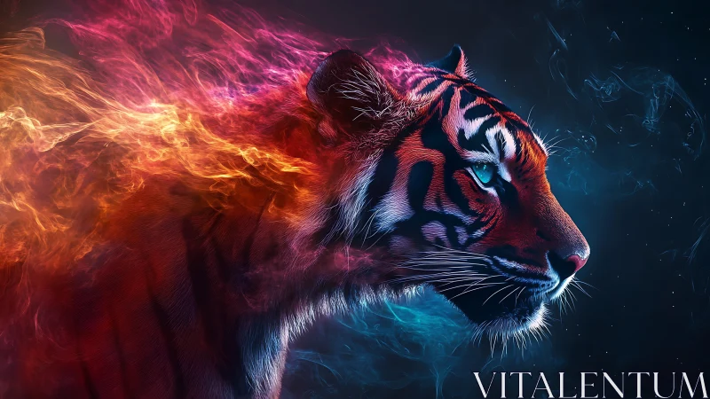 Fireborn nebula tiger prowling through cosmic twilight.