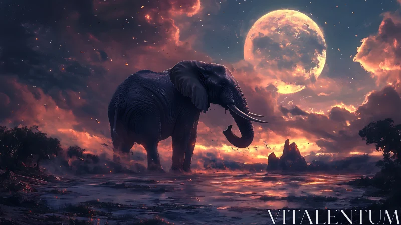 Gentle moonlit elephant wandering through a glowing dream.
