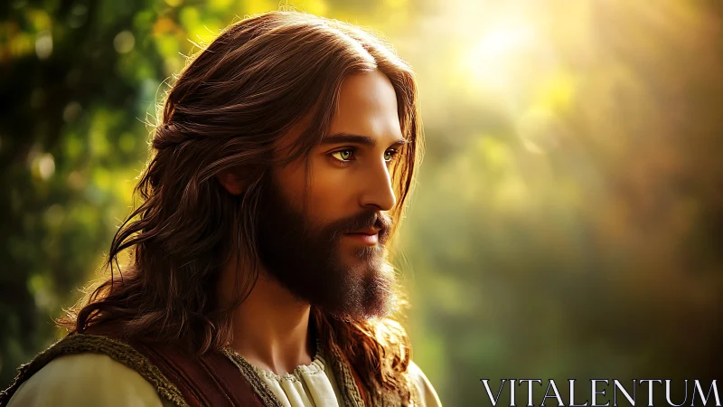 Serene bearded man gazes toward warm golden afternoon light