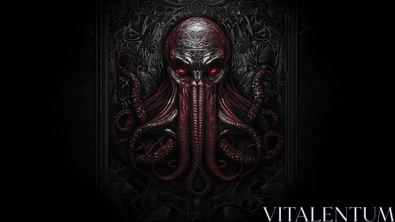 Eldritch cephalopod deity emerges from ornate darkness