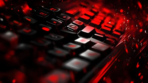 Futuristic gaming keyboard with dramatic red lighting effects.