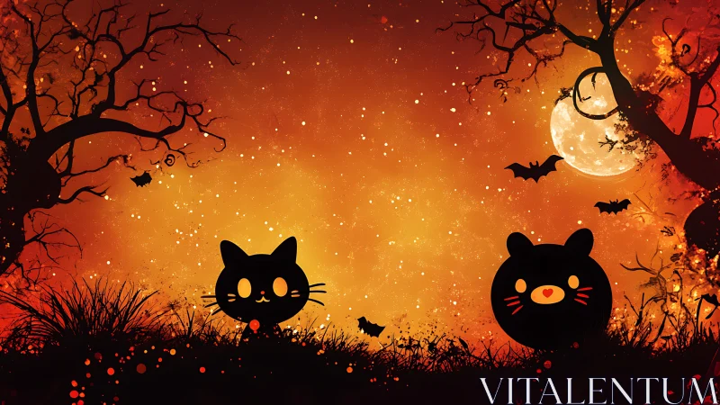Two Playful Cats Celebrate a Magical Halloween Night