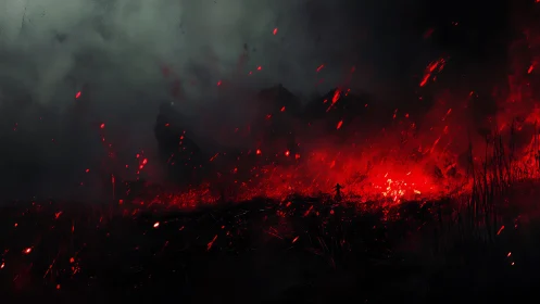 Wildfire Inferno Consuming Landscape at Dusk