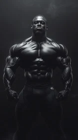 Obsidian titan of muscle standing in stormlit darkness.