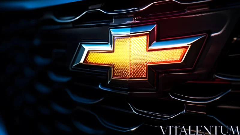 Close-up of Illuminated Chevrolet Logo on Modern Car Grille.