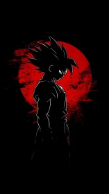 Shadow warrior ignites against a blood red lunar blaze.