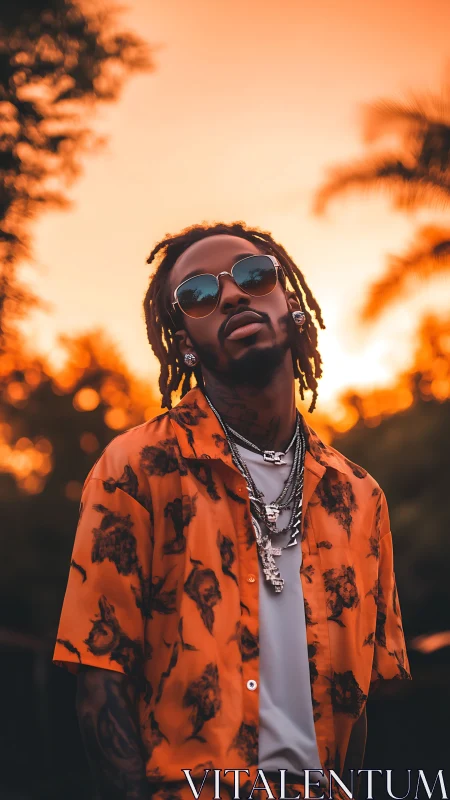 Sunset-drenched swagger leans into molten tropical glow