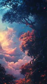 Luminescent Dream Tree: Colossal Ancient Entity Bridging Celestial Realms