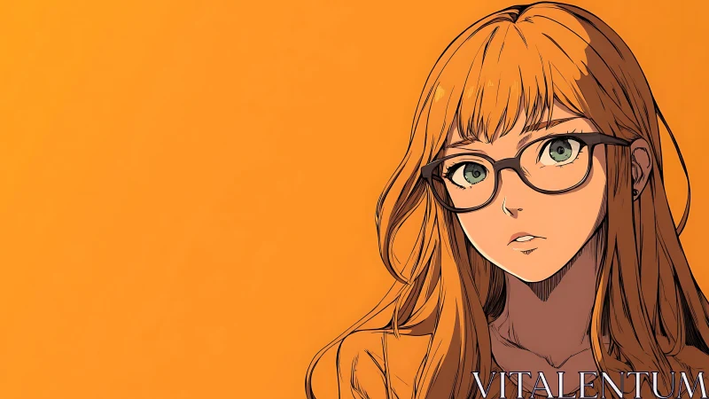 Curious redhead with glasses gazes softly against orange glow
