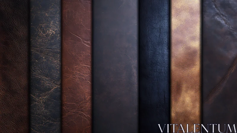 Row of worn leather textures in varied dark brown tones.