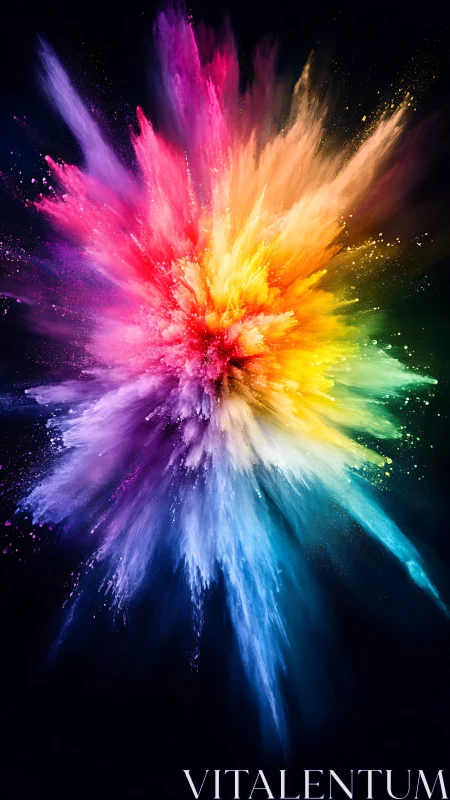 Radial dispersion of multicolored powder on black field.