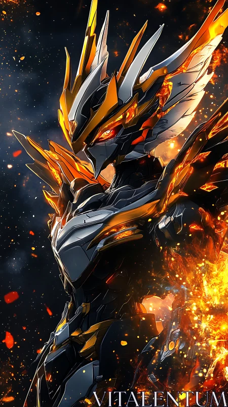 Ember-winged mech phoenix crowned in starforge armor.