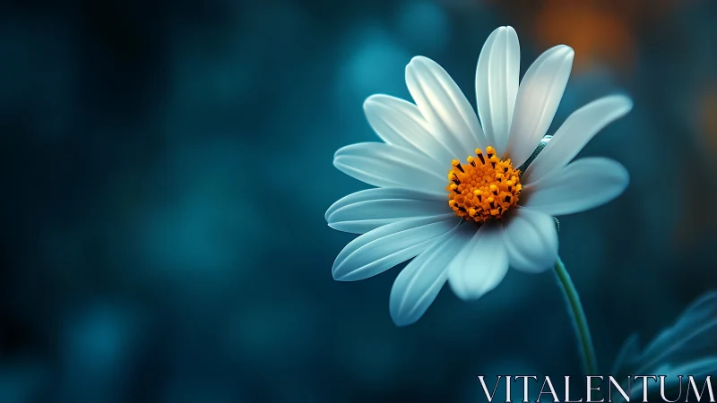 White Daisy Blooms Against Teal Bokeh Backdrop.