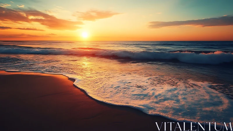 Littoral wavefront dynamics under saturated sunset illumination.