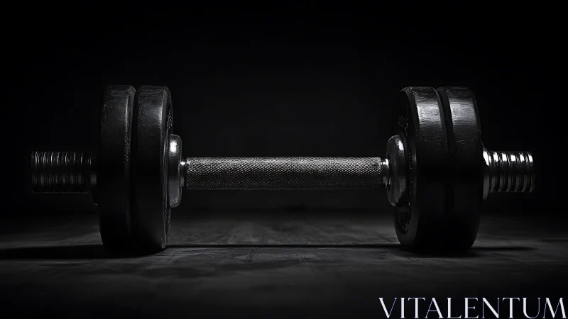 Low key macro study of knurled steel dumbbell symmetry.