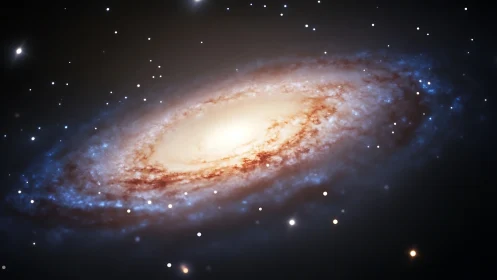 Edge-on spiral galaxy with luminous core and color-graded arms