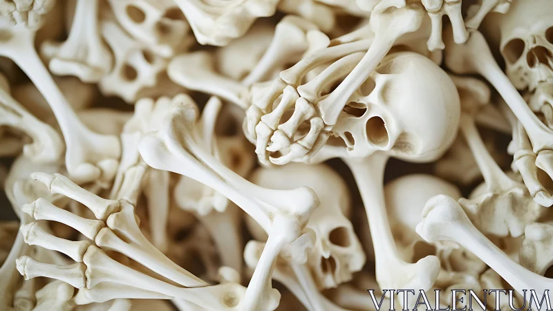 Clustered anatomical skulls and bones in close composition.