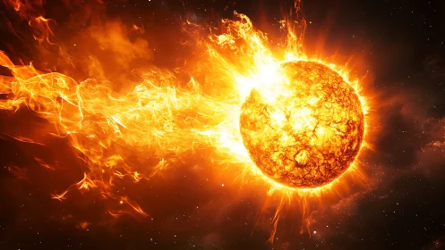 Solar inferno hurls a flaming ribbon across the silent void