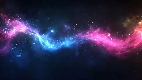 Bipolar chromatic nebula stream with luminous particle field