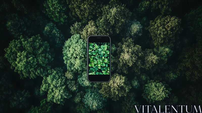 Smartphone Displays Nature Surrounded by Dense Forest Canopy
