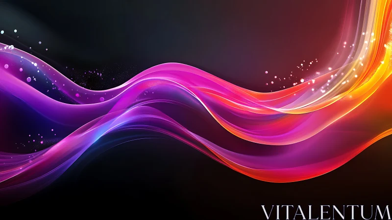 Colorful neon light waves curve across a dark gradient background