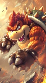 Dynamic dragon-turtle charge in cinematic digital painting style.