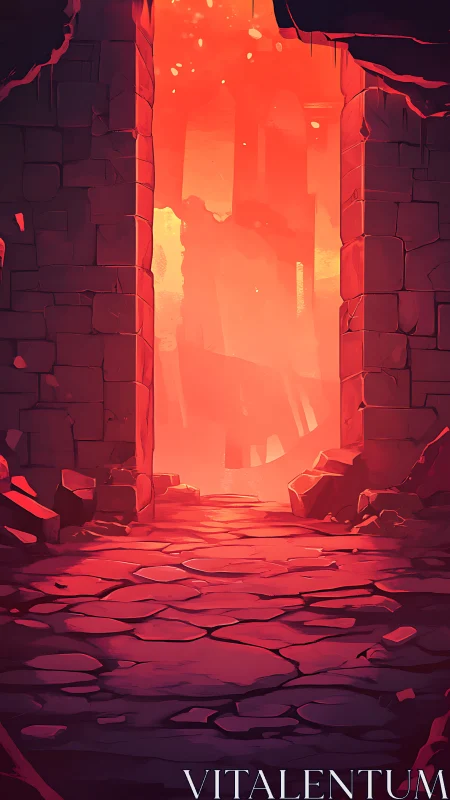 Emberlit ruins quietly unveil a gateway into molten dusk