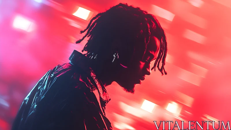 Neon backlit profile captures cyber-noir portrait in motion blur