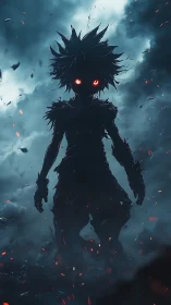 Volumetric storm silhouette with emissive crimson oculars.