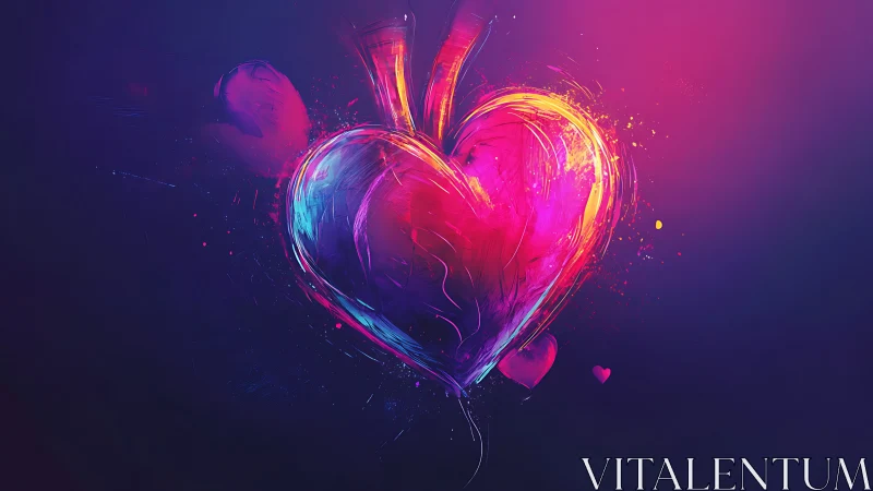 Neon heart form with radiant luminescence on dark ground.