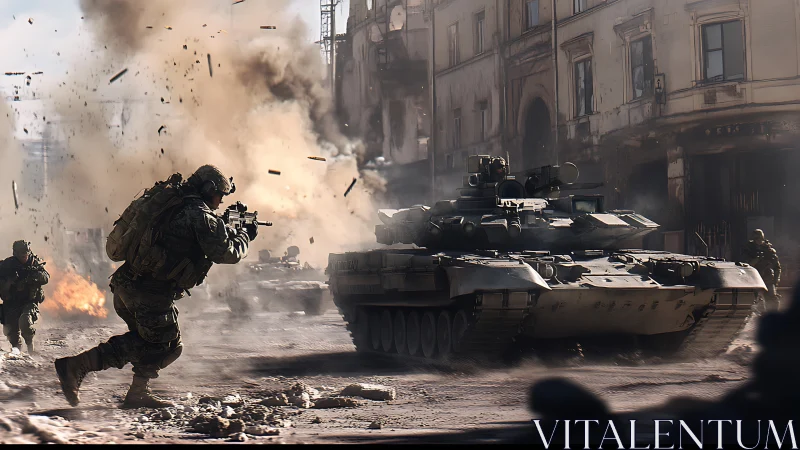 Urban combat tank advance under high-intensity small-arms fire