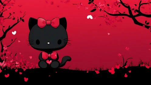 Adorable Hello Kitty Sitting in a Romantic Garden