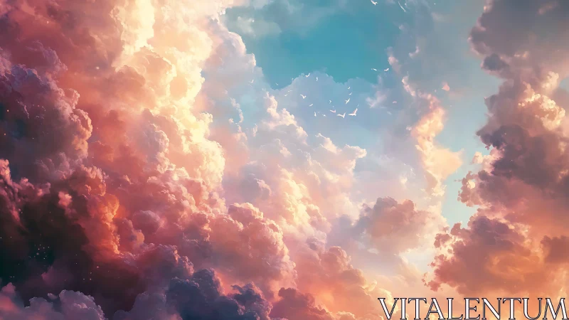 High-altitude cumulonimbus cloudscape with warm spectral light