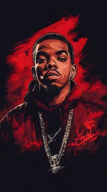 Stylized hip hop portrait with red splatter background and vector shading