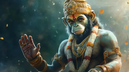 Divine simian warrior rendered in luminous digital realism.