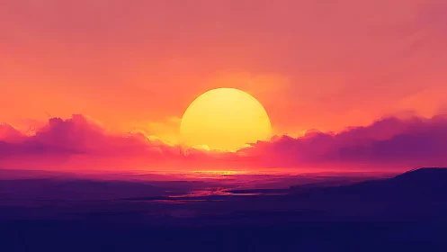 Molten citrus sun sinking into cotton candy horizon hush.