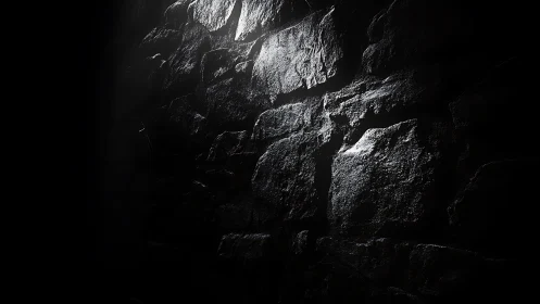 Moody stone wall catching soft light in quiet shadows.