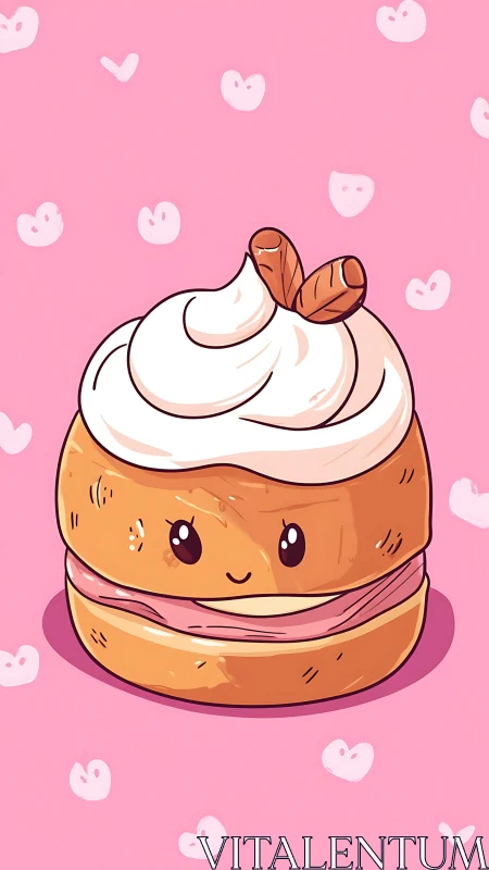 Frosting-crowned kawaii pastry beams softly in pink dreamland